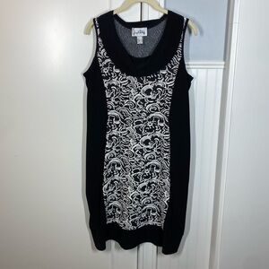 Joseph Ribkoff sheath dress in black and white printed‎ slimming size 14 career